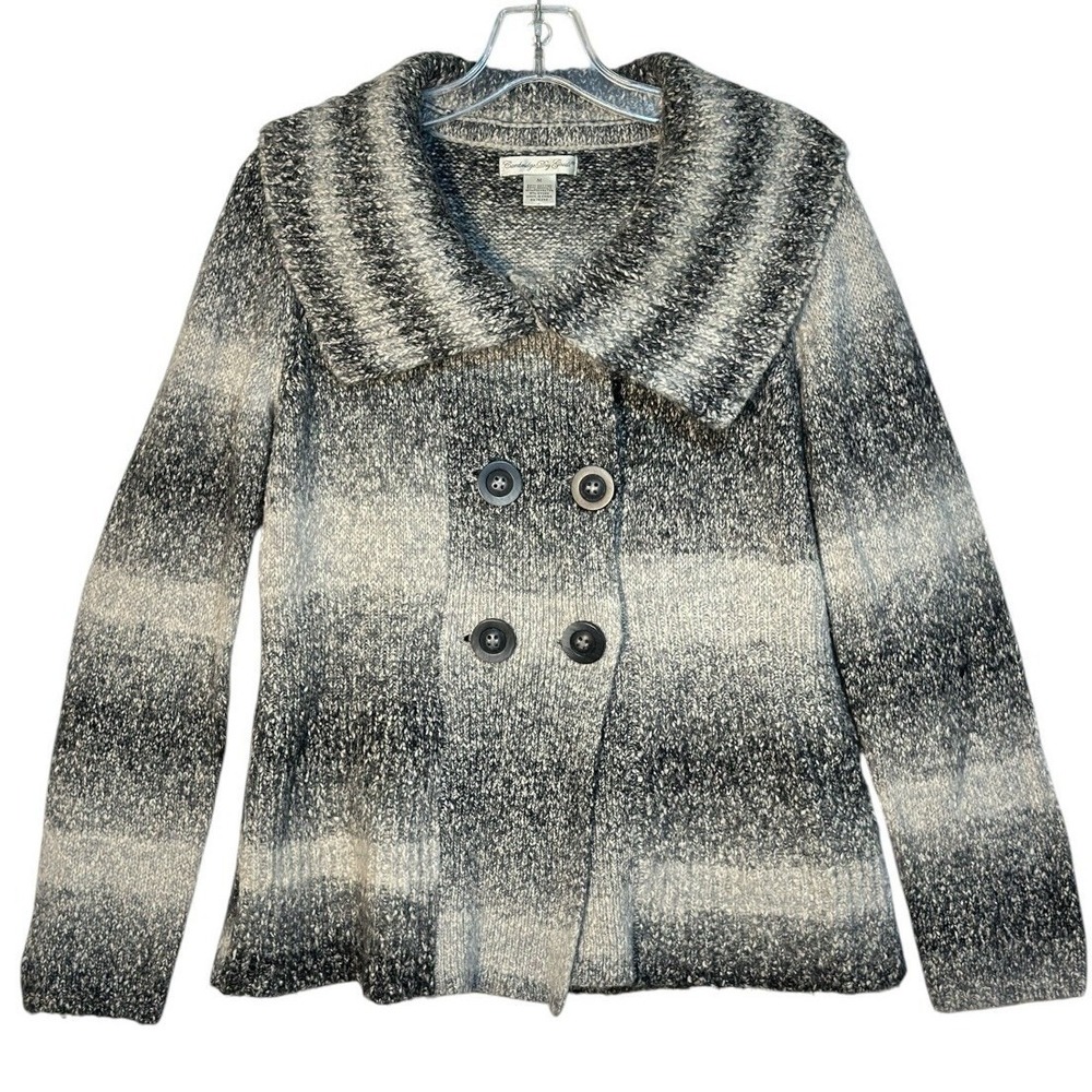 Cambridge Dry Goods Cardigan Women Black Grey Double Breasted Cozy Fall Layer M